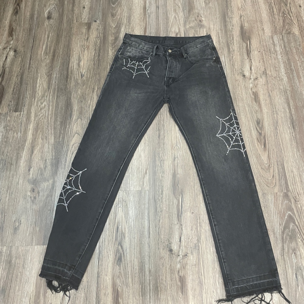 Black Spider Web Embellished Women Jeans